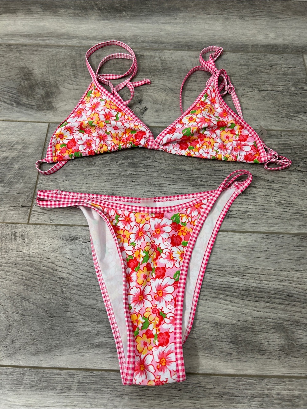 Womens Pink Floral Two-Piece Swim Bikini